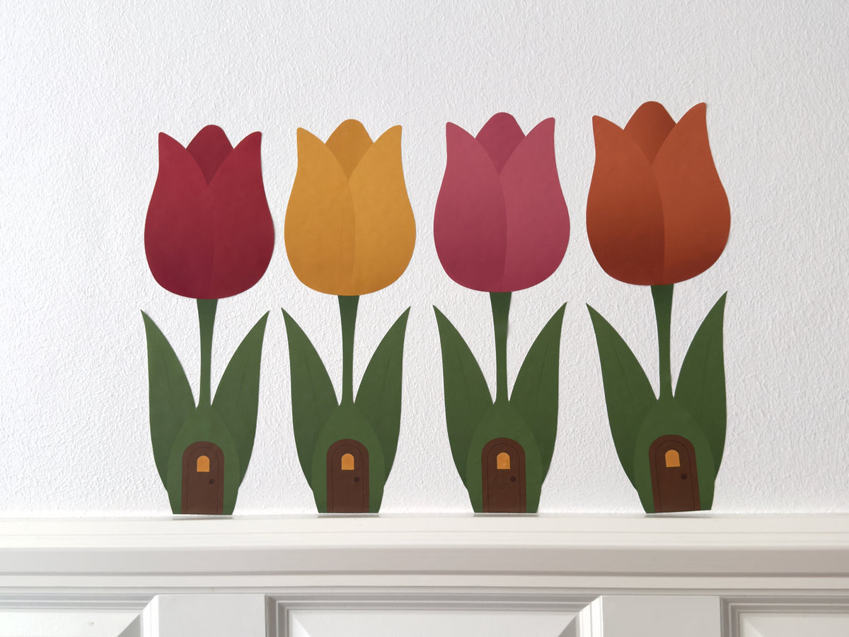 Wallstickers med tulipanhuse på væg